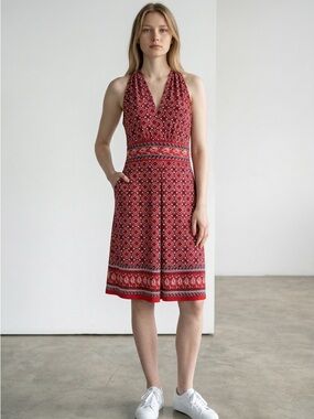 Max Studio Intricate Boho Inspired Geometric Patterned Halter Midi Dress